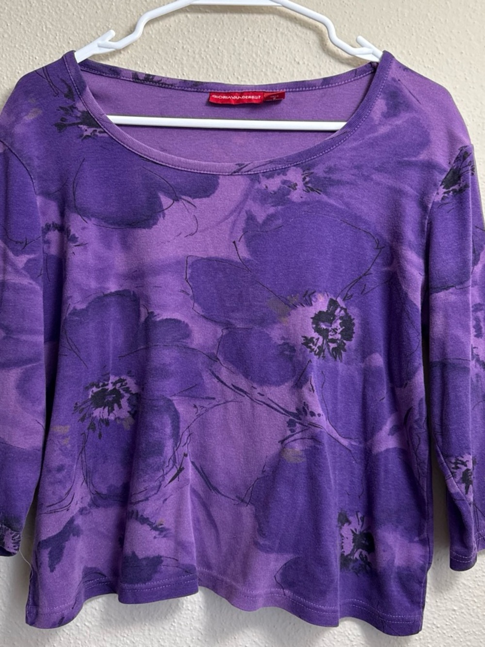 Gloria Vanderbilt Purple Floral Scoop Neck Long Sleeve Top